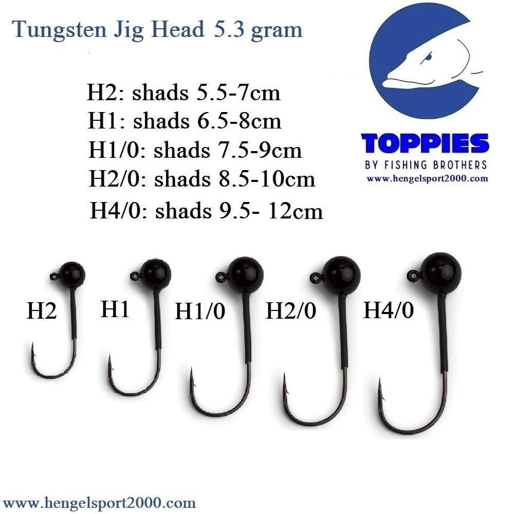 Toppies Fishing Tungsten Jigheads Black 5.3 Gram | H1 (3 PCS) 4 Toppies Fishing Tungsten Jigheads Black 5.3 Gram | H1 (3 PCS) - Afbeelding 2