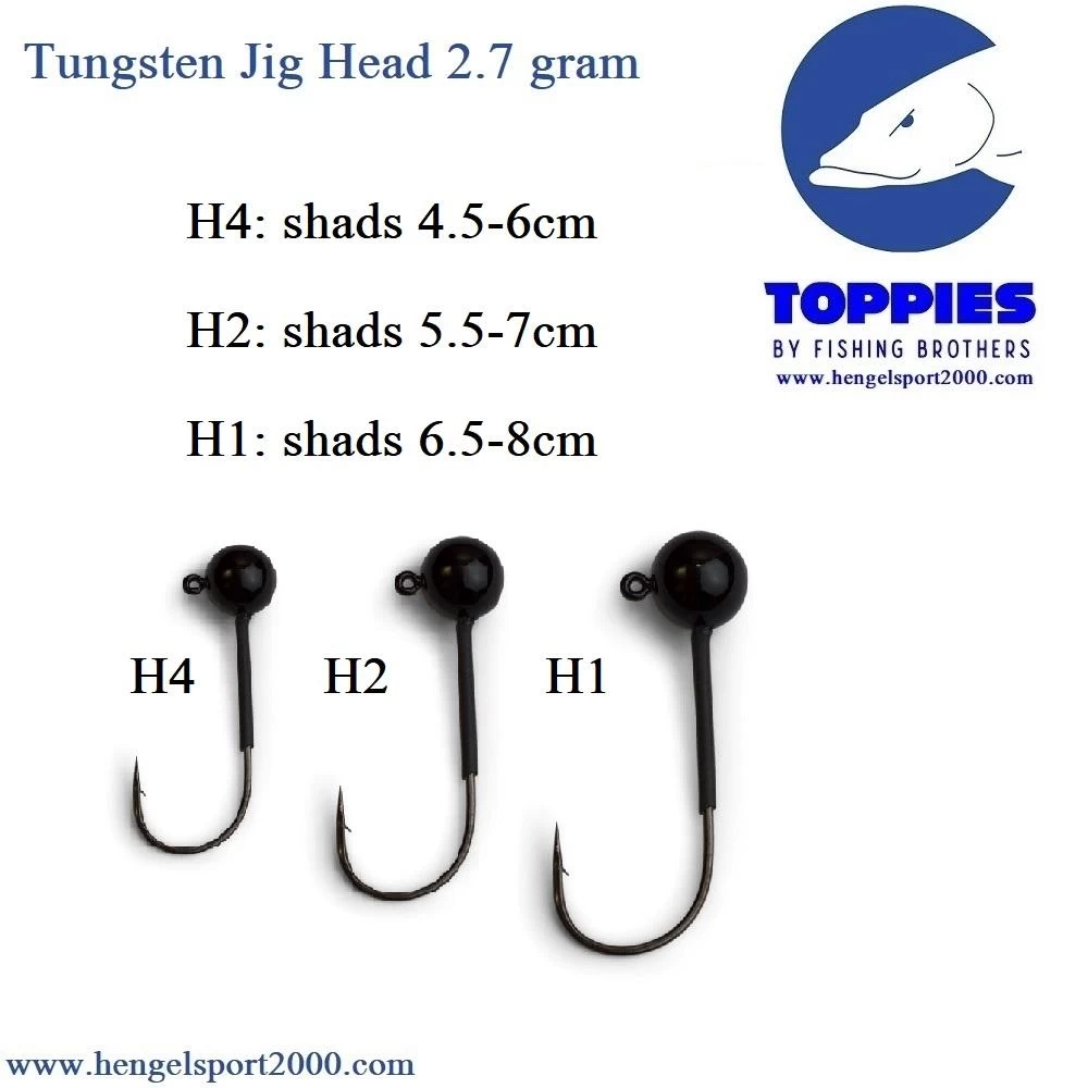 Toppies Fishing Tungsten Jigheads Black 2.7 Gram | H1 (4 PCS) 4 Toppies Fishing Tungsten Jigheads Black 2.7 Gram | H1 (4 PCS) - Afbeelding 2