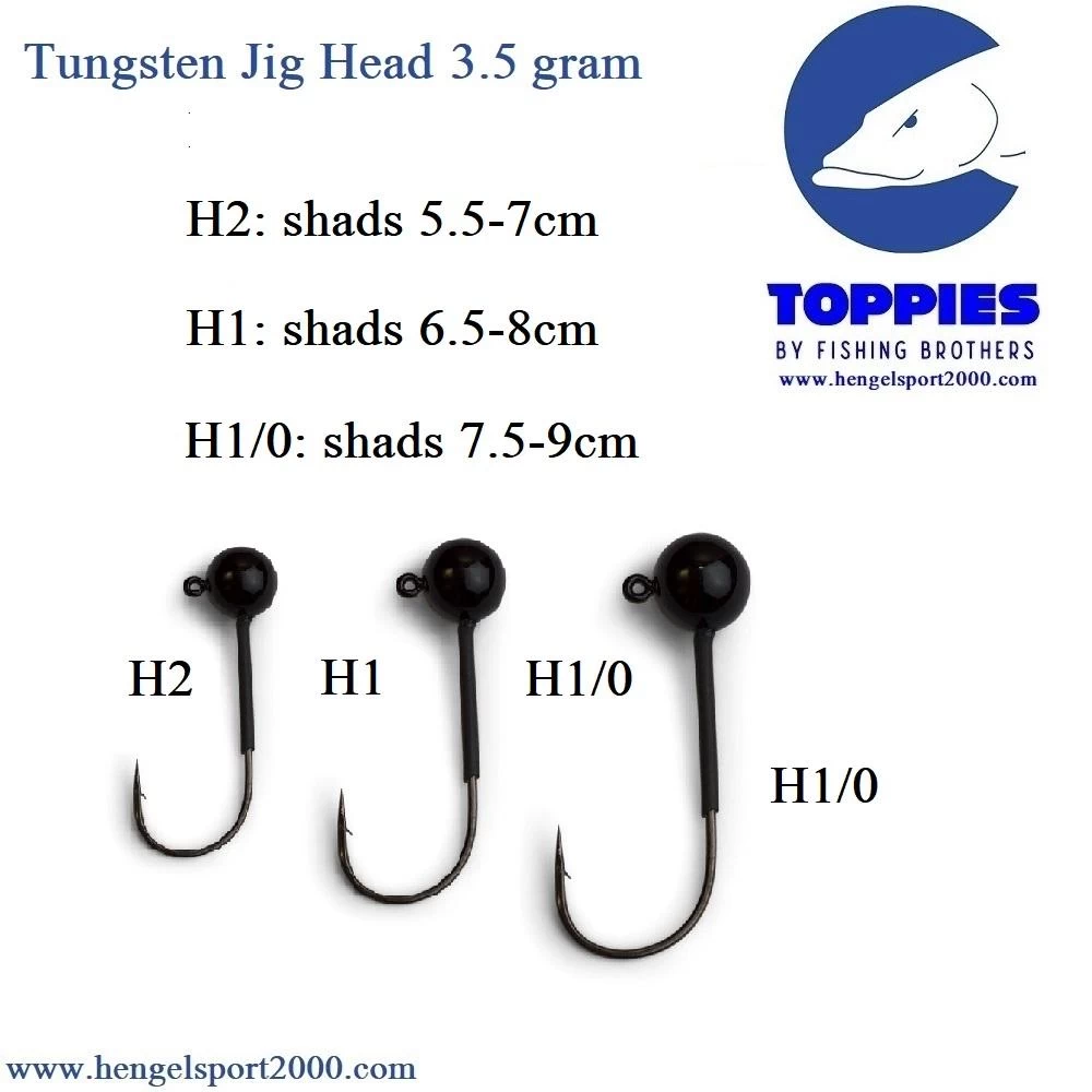 Toppies Fishing Tungsten Jigheads Black 3.5 Gram | H1 (3 PCS) 4 Toppies Fishing Tungsten Jigheads Black 3.5 Gram | H1 (3 PCS) - Afbeelding 2